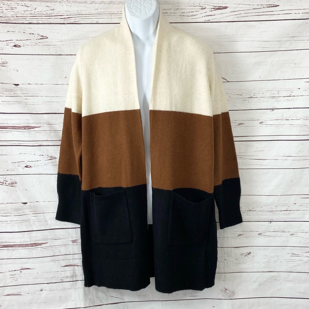 Michael‎ Kors Sweaters Women’s Medium Brown /Beige Open Cardigan Colorbock